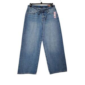 Wide-Leg High-Waisted Light Wash Denim Jeans With Tie Belt By Wild Fable Size 10